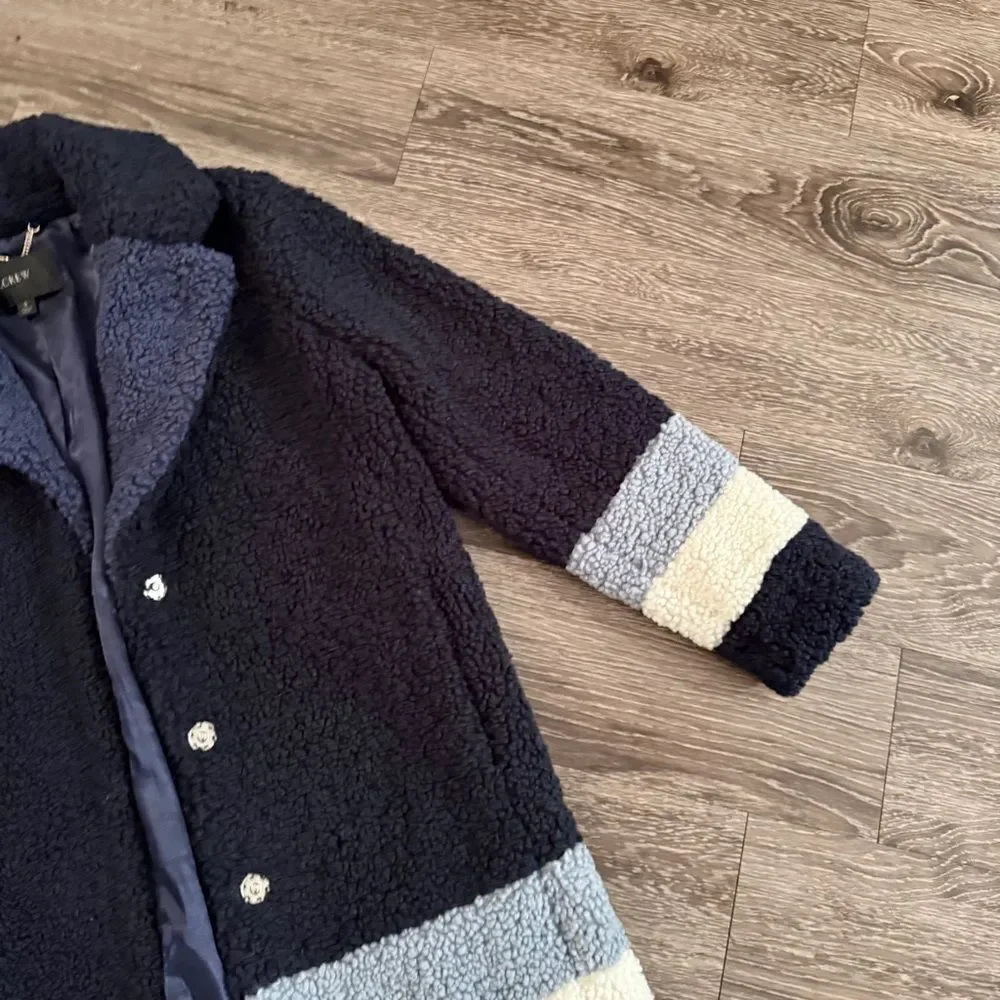 J. Crew Teddy Sherpa Topcoat in Navy Colorblock